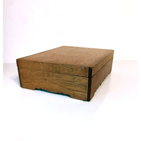 Vintage Solid Wood Jewelry Trinket Box With Green Velvet Lining Signed Pasquini - Picture 7 of 9